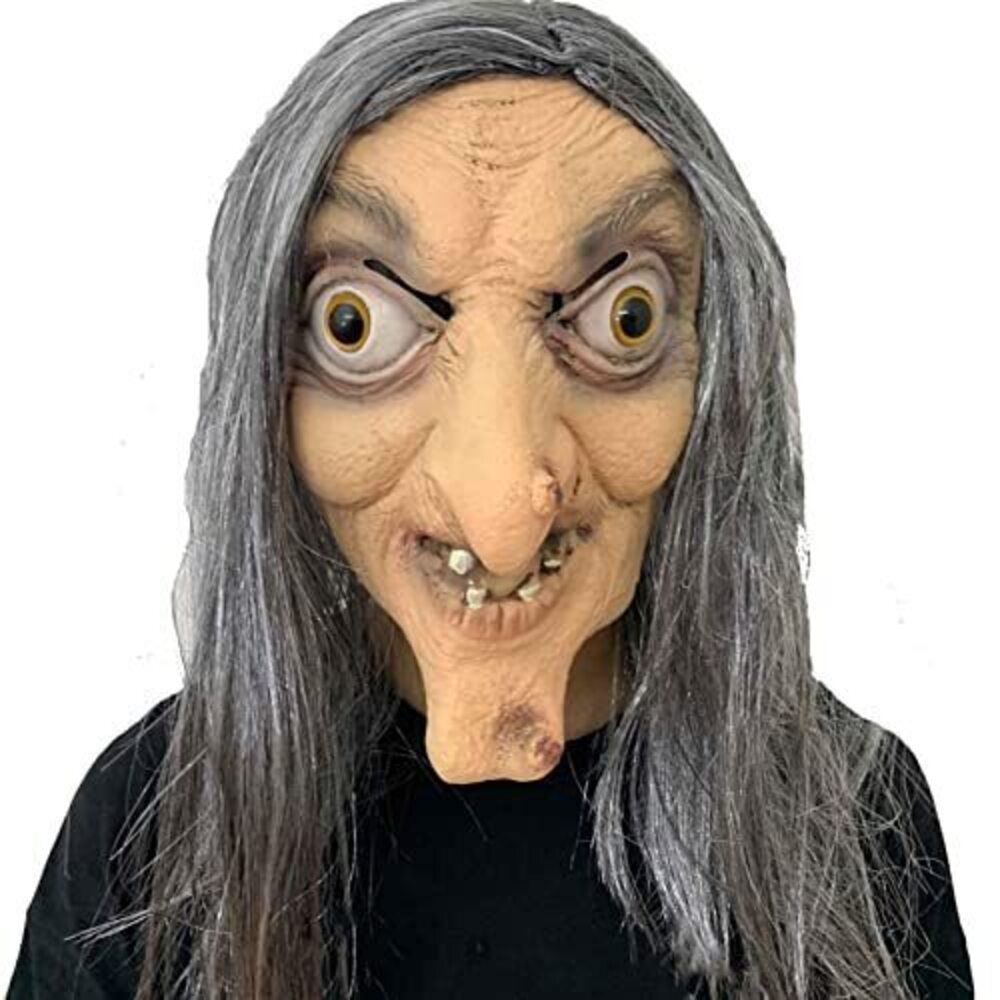 9233 Witch Mask Halloween Horror Devil with Long Hair Evil Costume Latex